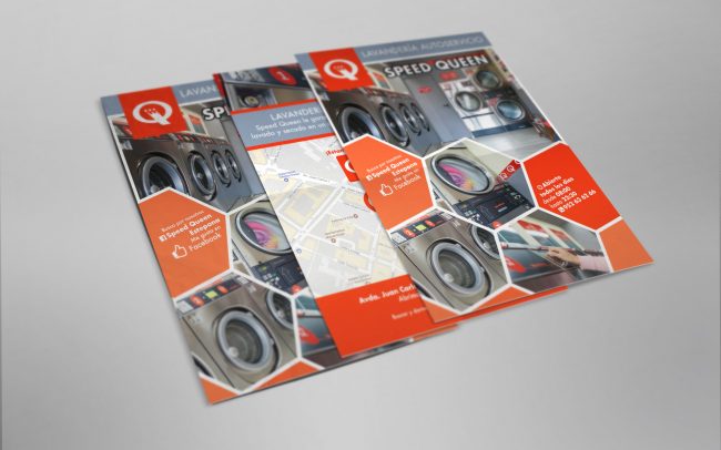 Flyer for Speed Queen Estepona, self-service washing and drying.