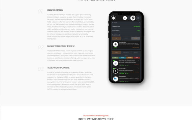 Ignite Ratings website UI design